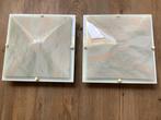 2 plafonnières, vierkant, 32x32 cm. Wit gemêleerd glas,, Glas, Ophalen of Verzenden, Zo goed als nieuw
