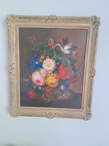 Prachtig Geschilderd Bloemen Schilderij met Fraaie Lijst! beschikbaar voor biedingen