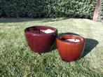 Set van 2 bruine keramische bloempotten, Ophalen, Gebruikt, Rond, Tuin