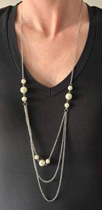 Zilverkleurige ketting en armband met parels, Ophalen of Verzenden, Zo goed als nieuw, Zilver, Overige materialen