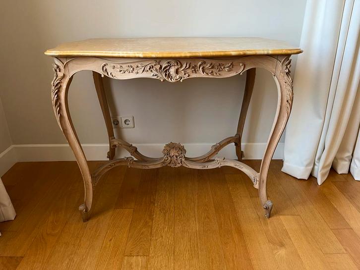 Antieke Beukenhouten Tafel met Marmeren Blad 1890-1910 Trave, Antiek en Kunst, Antiek | Meubels | Tafels, Ophalen