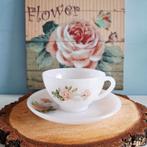 Arcopal France, soepkom en schotel met zalmroze roos, Ophalen of Verzenden