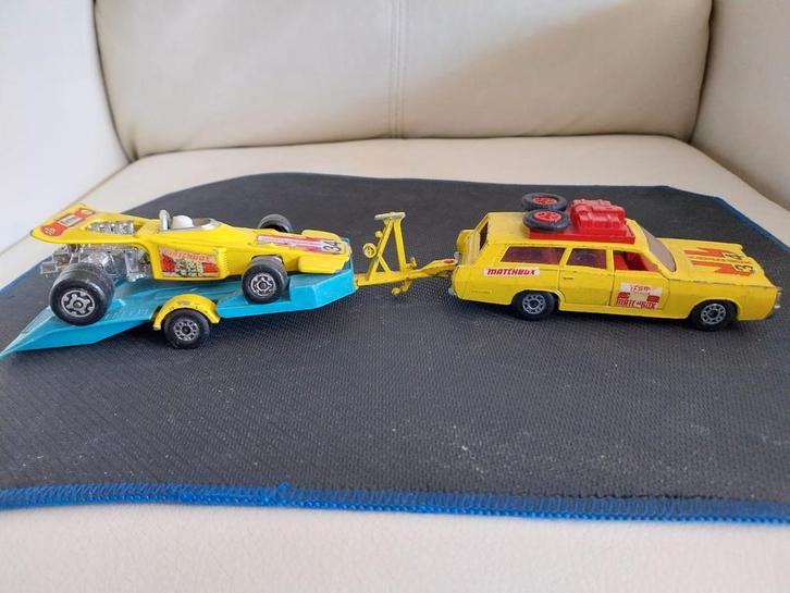 Vintage Matchbox Set: gele Mercury Commuter, f1 auto..., Hobby en Vrije tijd, Modelauto's | 1:43, Gebruikt, Auto, Matchbox, Verzenden
