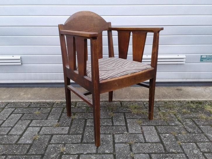 Antieke stoel Meubelfabriek L.O.V. Oosterbeek, Huis en Inrichting, Stoelen, Gebruikt, Eén, Hout, Stof, Bruin, Ophalen