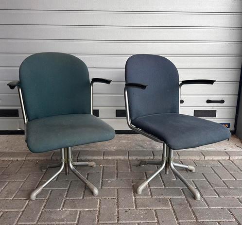 2 Gispen 356 vintage stoelen, Huis en Inrichting, Bureaustoelen, Gebruikt, Blauw, Ophalen