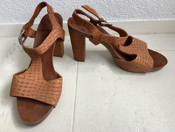 Dames sandalen met hoge hak maat 40 bruin cognac schoenen beschikbaar voor biedingen