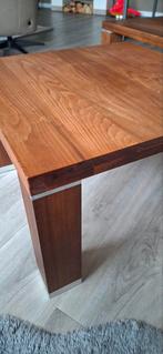 2x noten hoektafeltje / Salontafel, Huis en Inrichting, Tafels | Salontafels, Gebruikt, 50 tot 100 cm, Vierkant, Modern