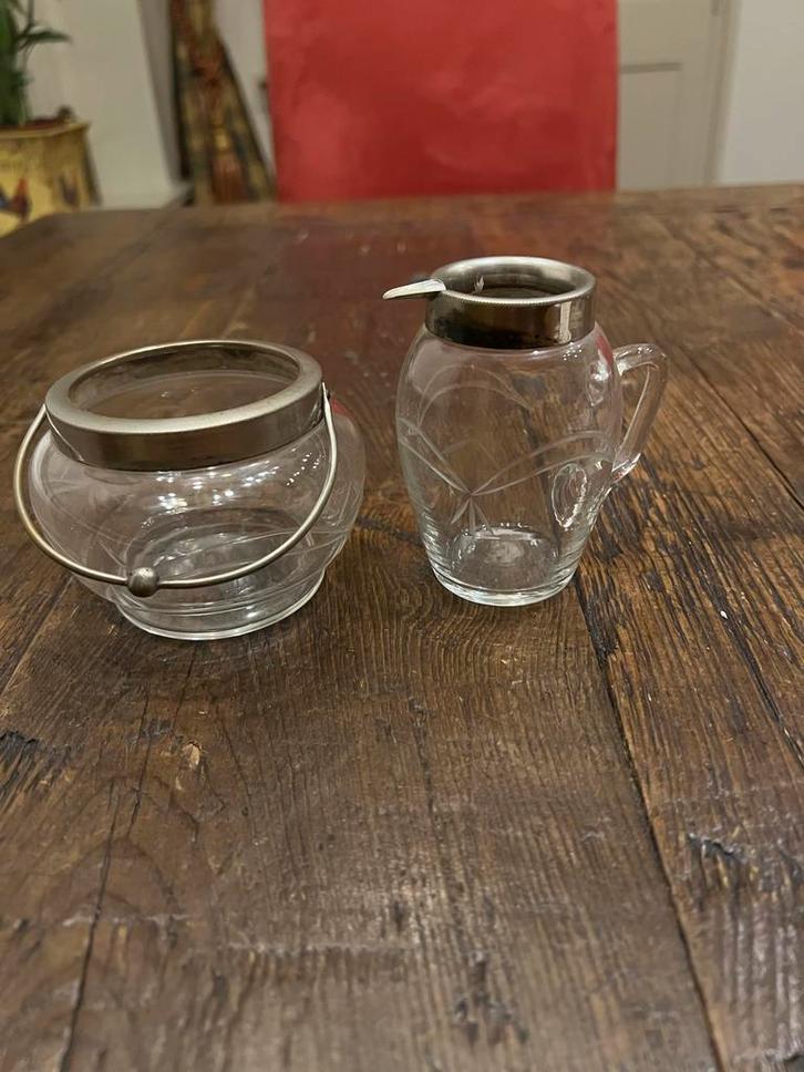 Charmant glazen melkkannetje & suikerpot, Antiek en Kunst, Antiek | Glas en Kristal, Ophalen of Verzenden