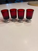 Antieke Rode Likeurglaasjes - Set van 4, Antiek en Kunst, Ophalen of Verzenden