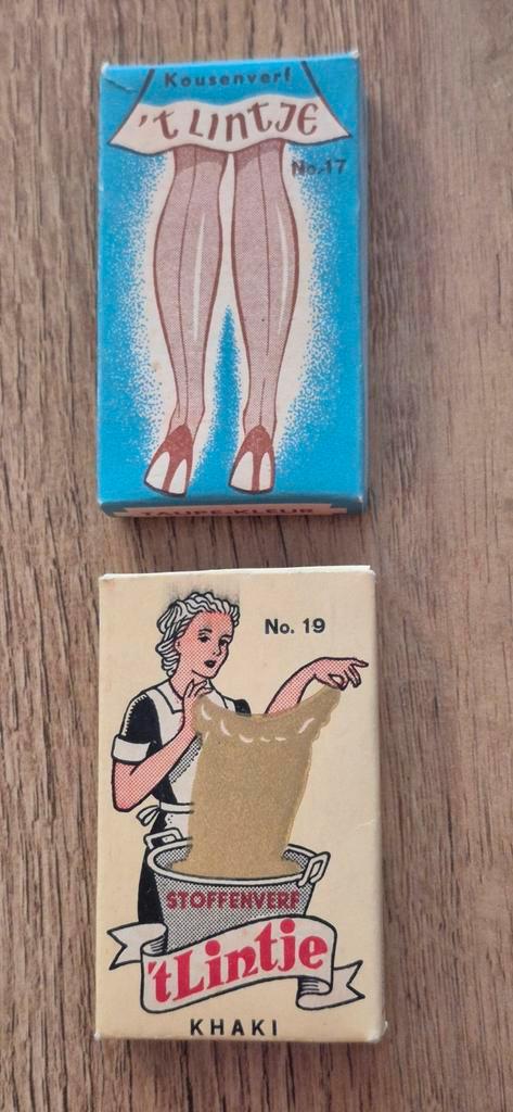 2 vintage Doosjes 't Lintje Kousen- en Stoffenverf, Verzamelen, Overige Verzamelen, Gebruikt, Ophalen of Verzenden
