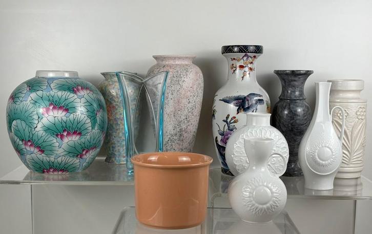 Vintage vazen AK Kaiser porselein West Germany marmer Murano, Huis en Inrichting, Woonaccessoires | Vazen, Zo goed als nieuw, Overige kleuren