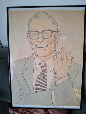 Vintage Karikatuur van een man in pak beschikbaar voor biedingen