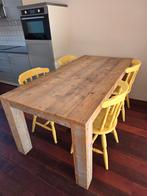 Steigerhouten eettafel met 4 eetstoelen stoelen 90 x 180, Huis en Inrichting, Ophalen, Gebruikt, 50 tot 100 cm, 150 tot 200 cm