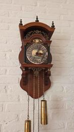 Houten wandklok met messing gewichten, Ophalen