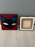 Schilderijtjes kat/poes acryl/olie/bladgoud  Ruben Zwartzon, Ophalen of Verzenden, Schilderij, Minder dan 50 cm