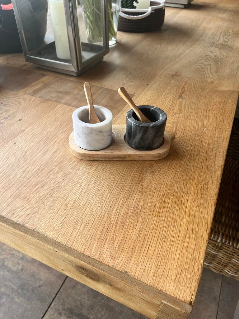 Zout en peper bakjes van marmer met houten lepels, Ophalen of Verzenden, Nieuw