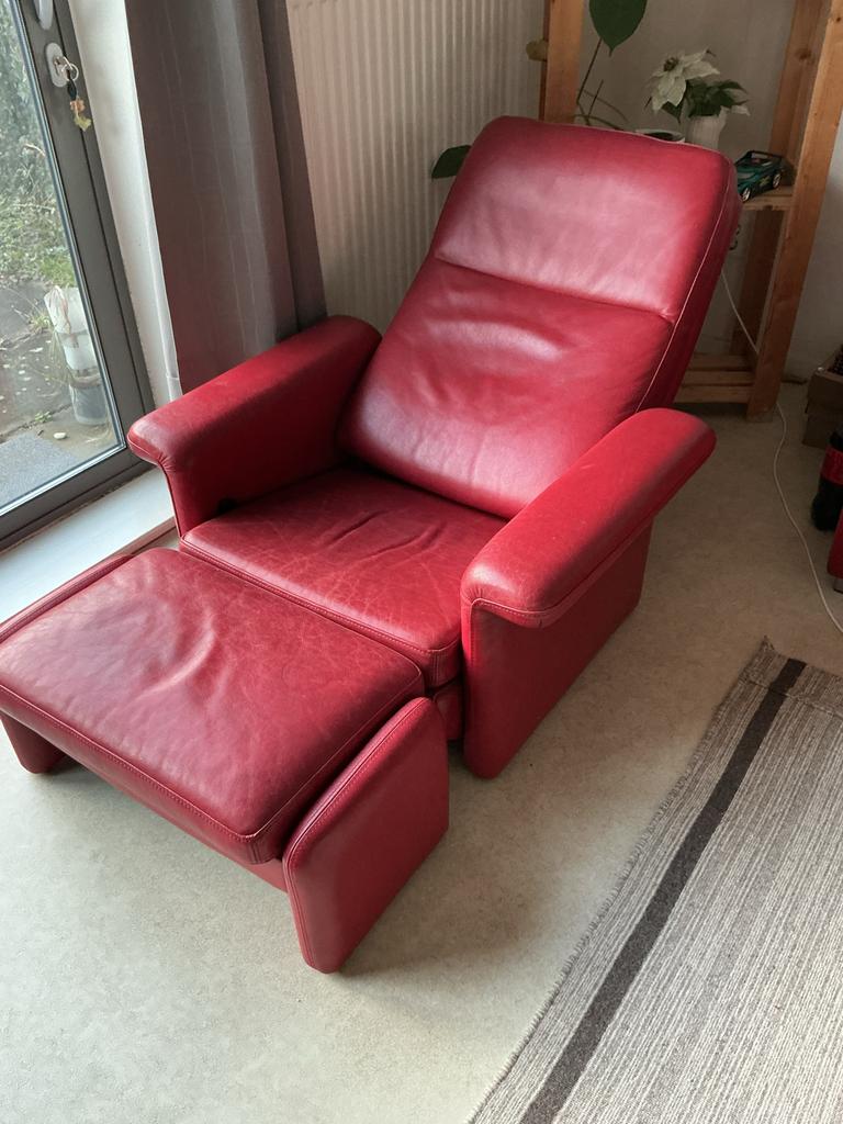 Lederen Relaxfauteuil met Voetenbank, Ophalen of Verzenden, Gebruikt, Leer, 75 tot 100 cm