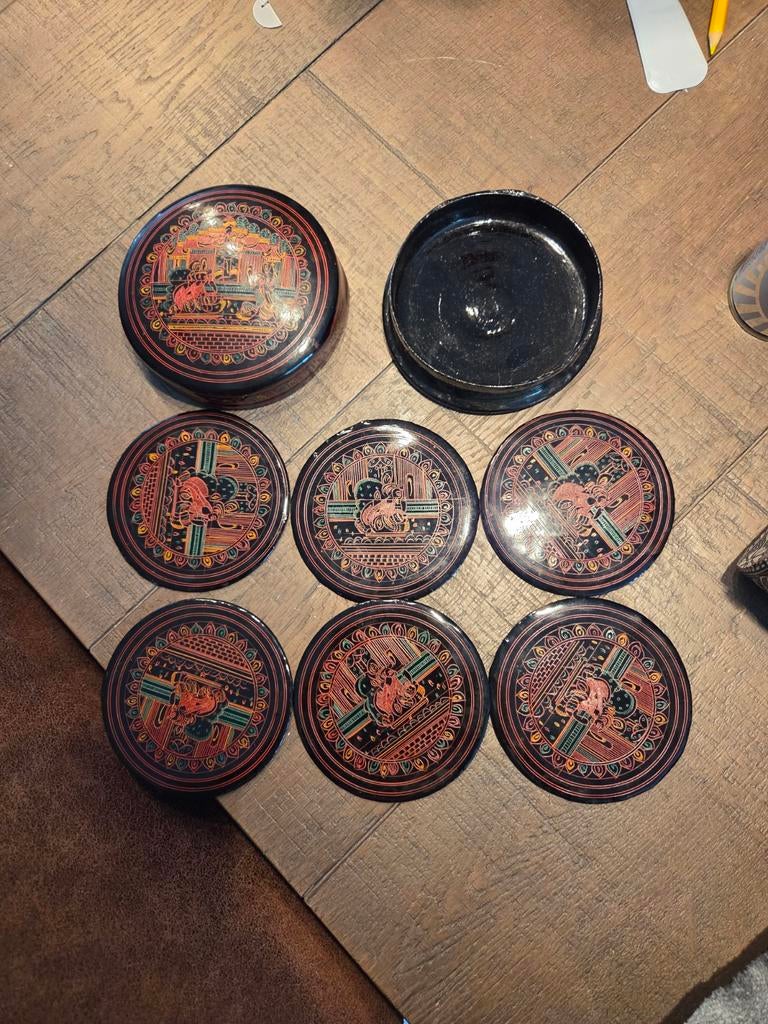 Antieke onderzetters met houder, Ophalen of Verzenden