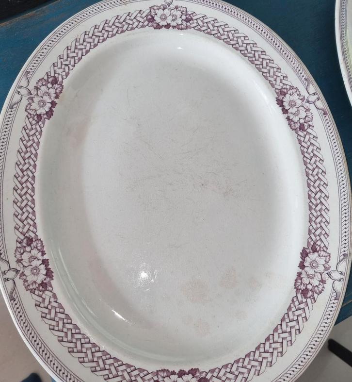 Antieke grote schaal BWM & Co ca 1880 zacht paars decor, Antiek en Kunst, Curiosa en Brocante, Ophalen of Verzenden