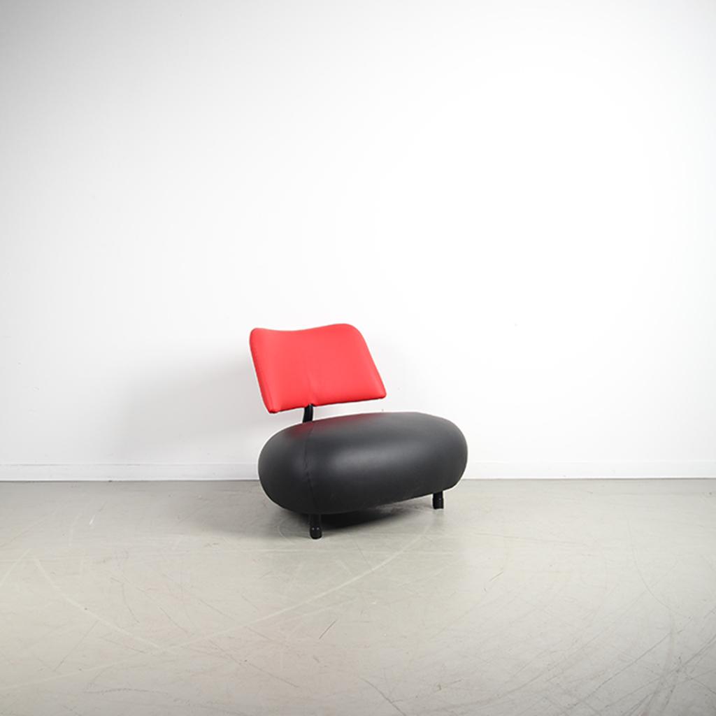 1x Leolux Pallone Fauteuil Zwart/Rood Leer – Zwart