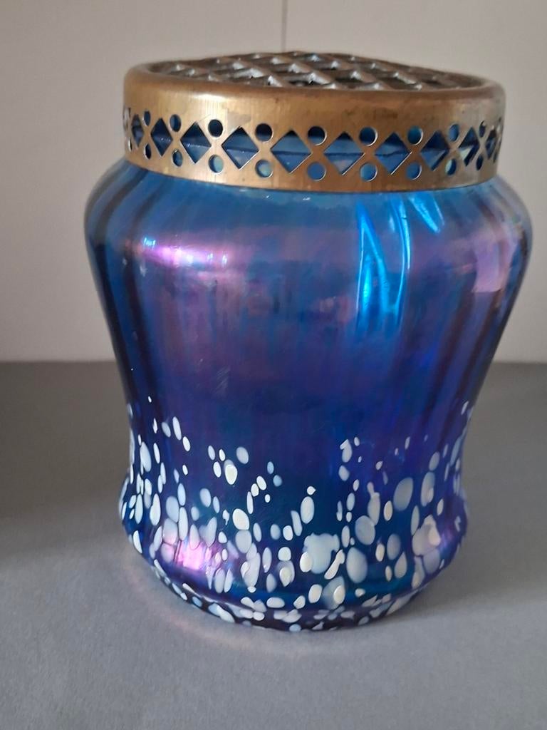Blauwe Loetz Witwe Vaas irisatie Art Nouveau, Antiek en Kunst, Ophalen of Verzenden