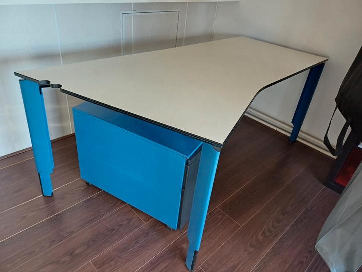 Bureau met ladekast - Blauw/Wit, Huis en Inrichting, Bureaus, Gebruikt, Ophalen