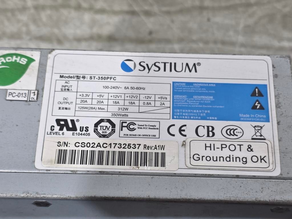 Systium 350w max voeding psu power supply st-350pfc, Ophalen of Verzenden, Gebruikt