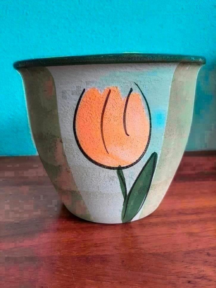 West Germany vintage bloempot tulp Glasur Keramik D17, Ophalen of Verzenden, Zo goed als nieuw, Binnen