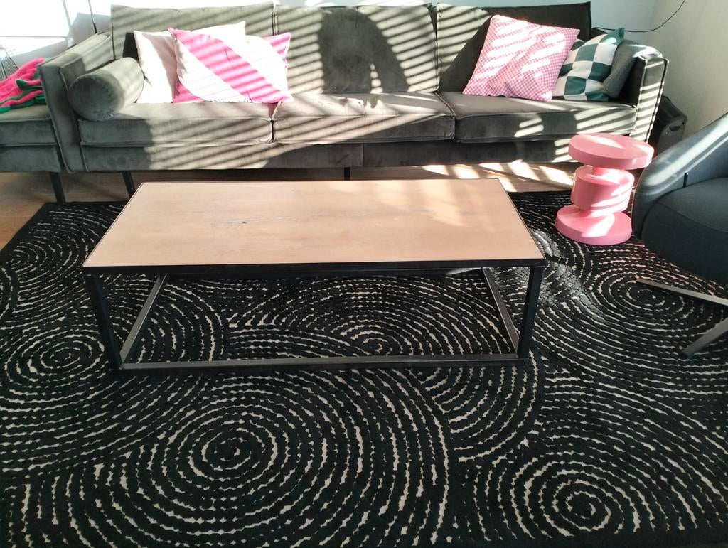 Eikenhouten salontafel met staal, Huis en Inrichting, Tafels | Salontafels, Ophalen, 100 tot 150 cm, 50 tot 100 cm, Minder dan 50 cm