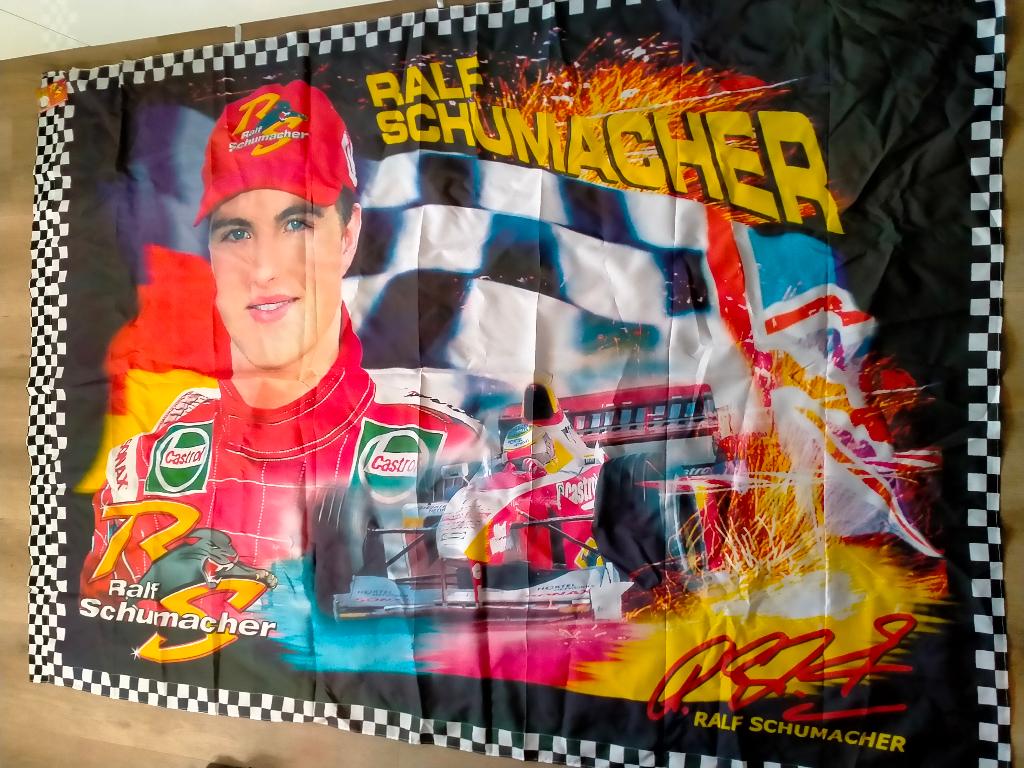 Ralf Schumacher Formule 1 Ferrari auto vlag race logo RARE, Verzamelen, Ophalen of Verzenden, Zo goed als nieuw, Auto's