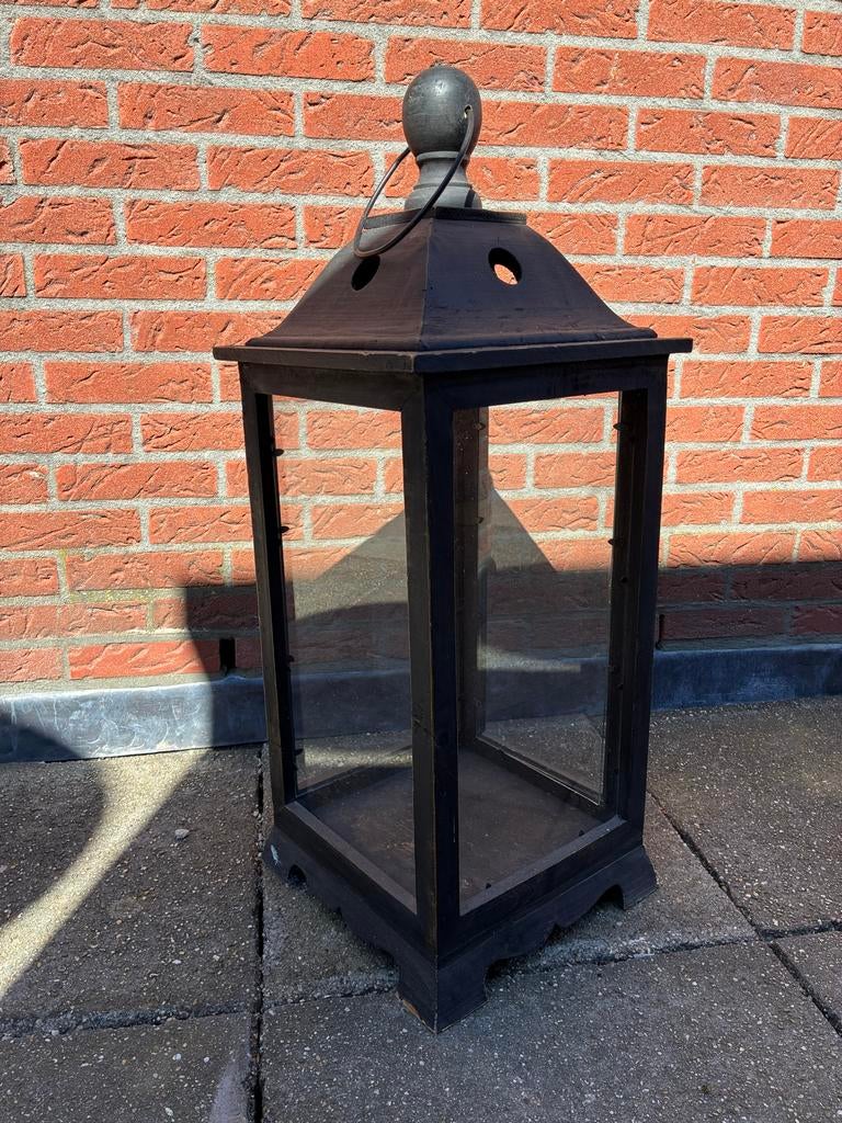 Lantaarn houten frame met glas, Huis en Inrichting, Lampen | Overige, Gebruikt, Ophalen of Verzenden