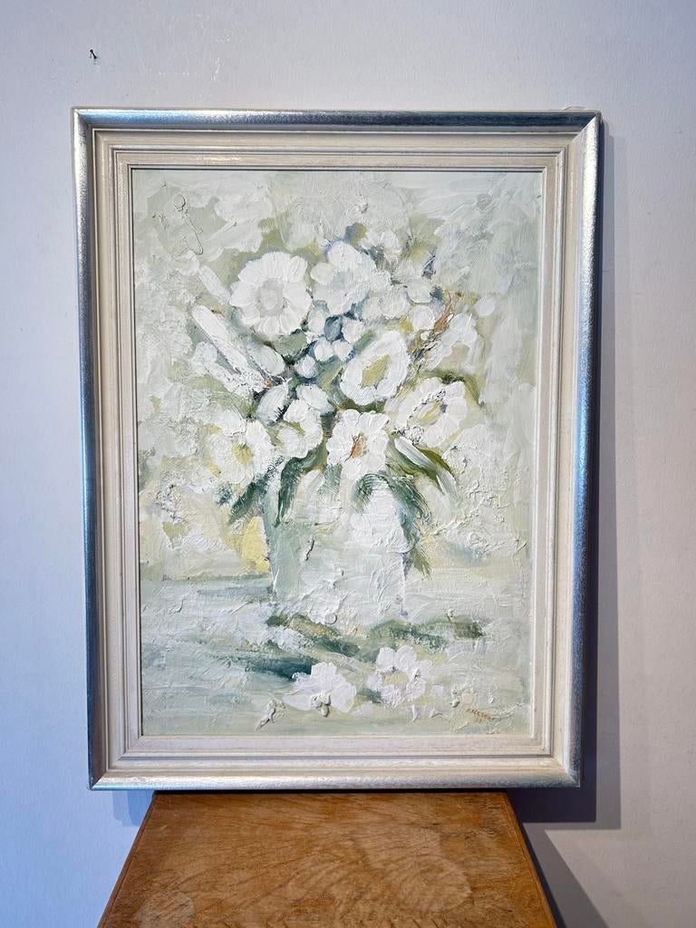 Evert Slegers Olieverf op board - Dikke impasto bloemen, Antiek en Kunst, Ophalen of Verzenden