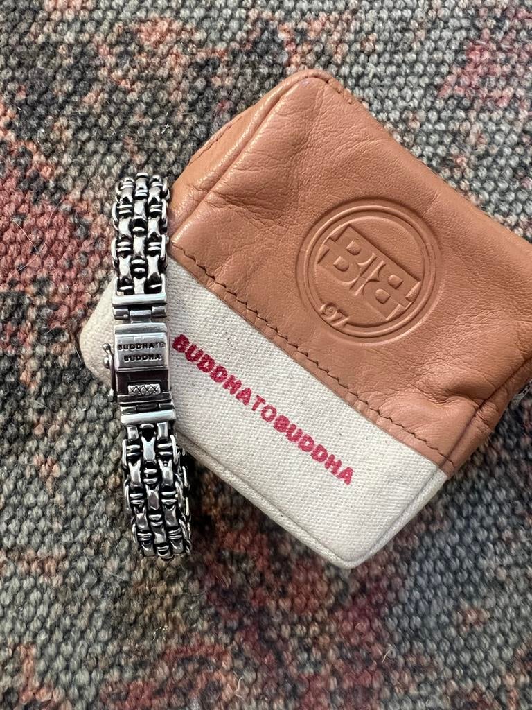 Buddha to Buddha armband - 20 cm - Zilver, Ophalen of Verzenden, Zo goed als nieuw, Zilver