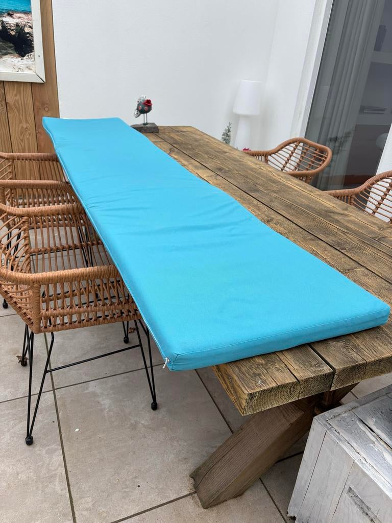 Prachtig op maat gemaakt buitenkussen - Turquoise, Ophalen, Gebruikt, Blauw, Rechthoekig