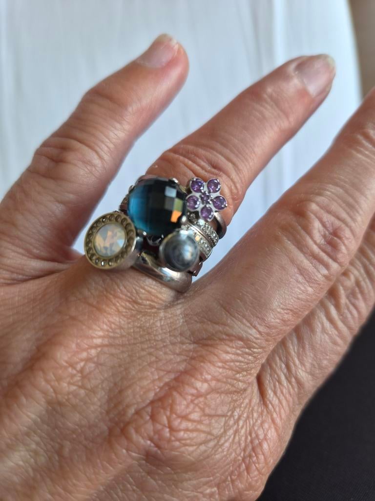 Melano twisted ringen (maat 54) met zilveren meddy's, Sieraden, Tassen en Uiterlijk, Ringen, IJzer of Staal, Ophalen of Verzenden