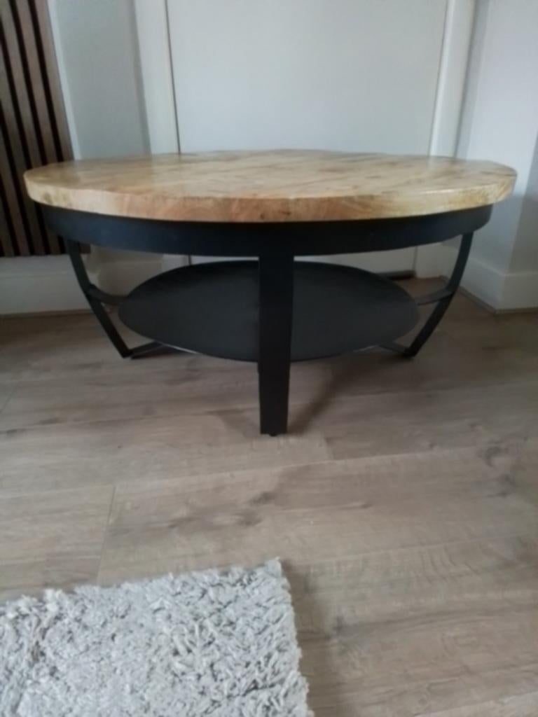Leuke Grote Salontafel (Mangohout/Metaal) 43cm/90cm, Ophalen, 50 tot 100 cm, Rond, Nieuw
