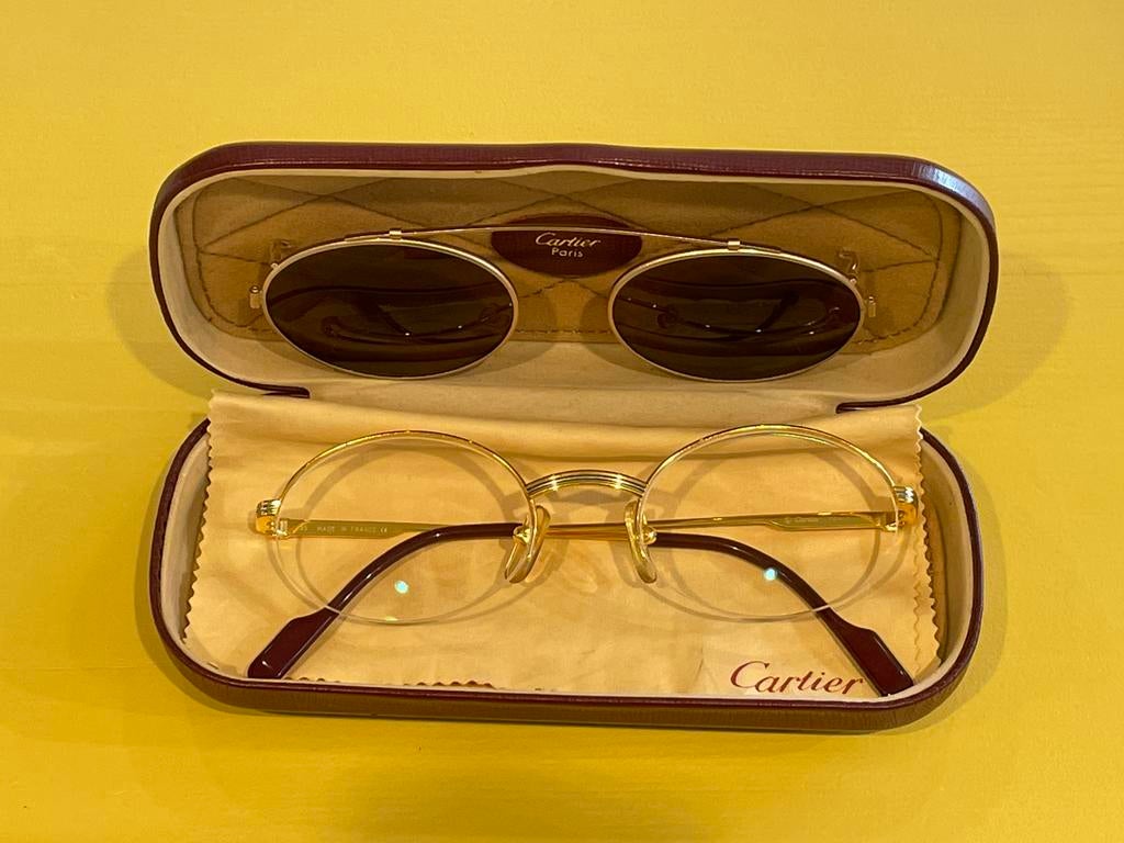 Cartier bril met clip-on zonnebril - Vintage, Overige merken, Overige kleuren, Ophalen of Verzenden, Zo goed als nieuw
