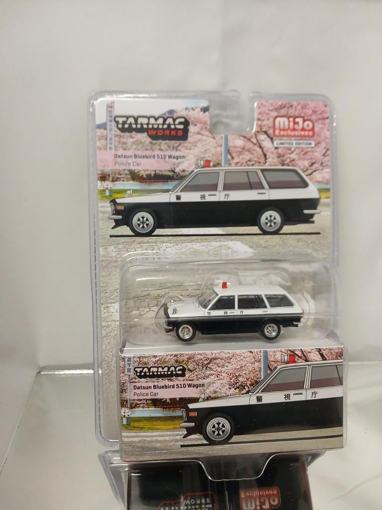 Tarmac Works Datsun 510 Politieauto Mijo Exclusive 1:64, Hobby en Vrije tijd, Modelauto's | Overige schalen, Ophalen of Verzenden