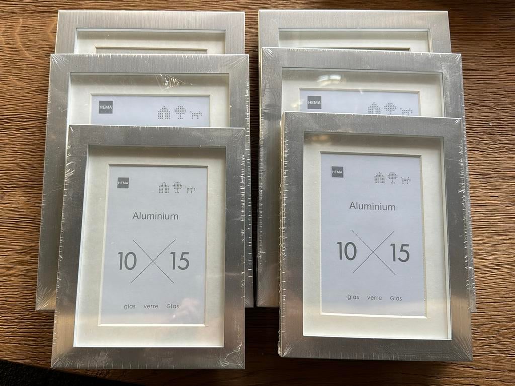 6 fotolijstjes alumium Hema 10 x 15 en 13 x 18, Ophalen of Verzenden, Zo goed als nieuw