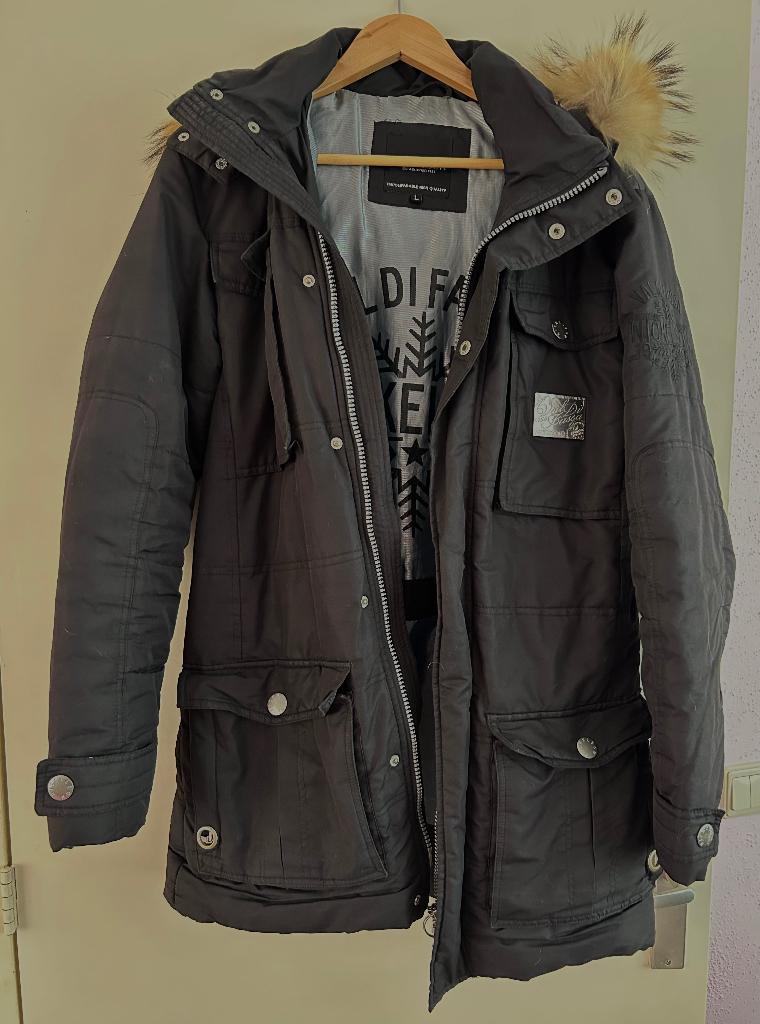 Winterjas, zwart, NICKELSON, maat L, in goede staat, Maat 52/54 (L), Zwart, Nickelson, Ophalen of Verzenden