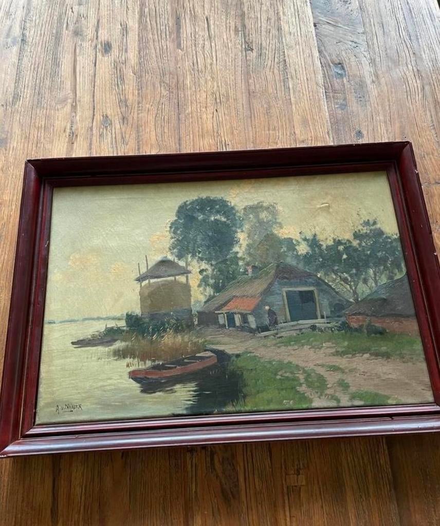 Oud Hollands Landschap Schilderij, Ophalen of Verzenden