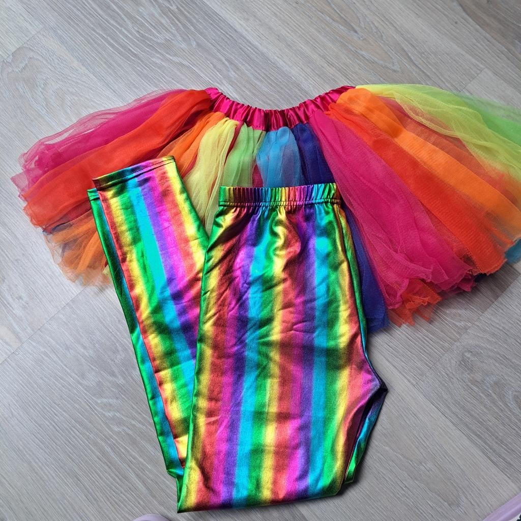 Regenboog tule rokje en legging - carnaval of verkleden, Ophalen of Verzenden, Gebruikt, 146 t/m 152, Meisje