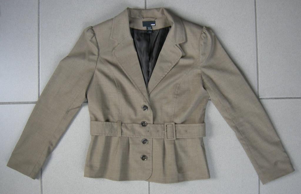 Blazer / Jasje Licht Bruin fijn geruit. Merk: H&M. Maat: 42., H&M, Bruin, Maat 42/44 (L), Ophalen of Verzenden