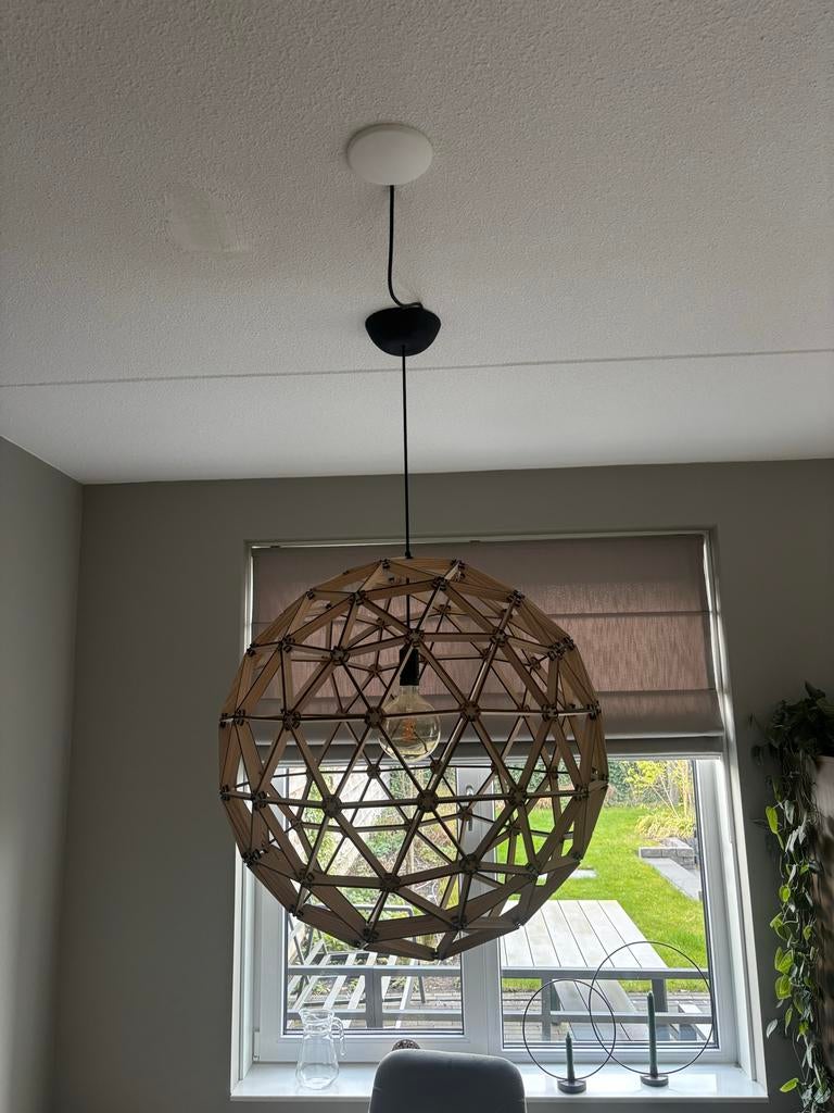 Designer houten hanglamp, geometrisch design, Ophalen, Zo goed als nieuw, Hout, 75 cm of meer