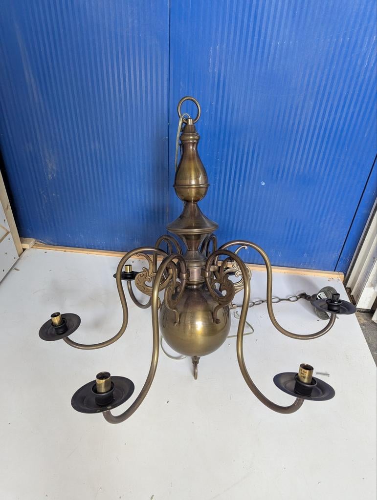 Vintage grote  Messing Kroonluchter met 5 Armen, Ophalen