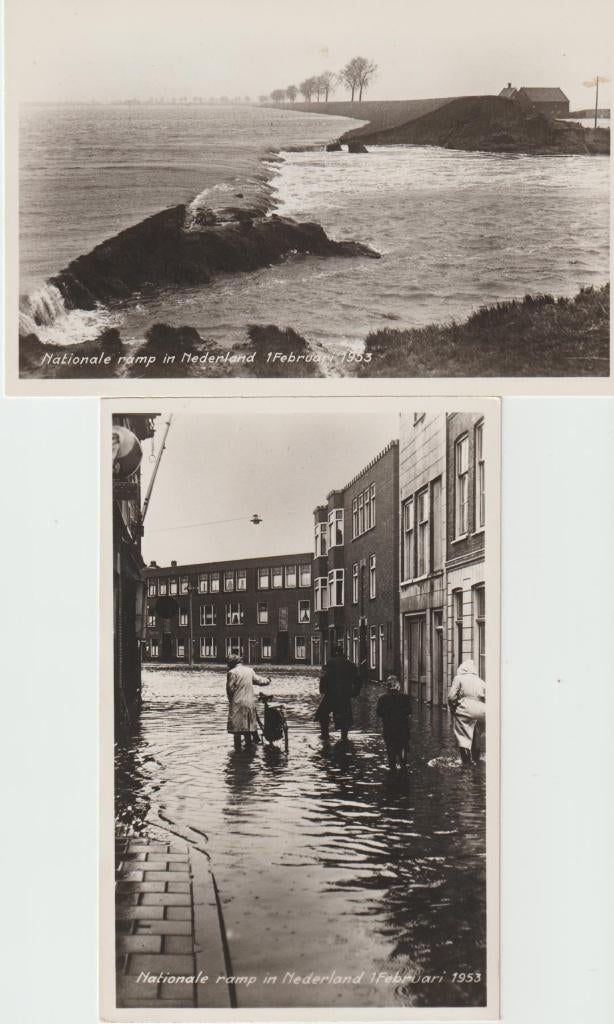 Watersnood 1953 - 2 ansichtkaarten, Verzamelen, Ansichtkaarten | Nederland, Ophalen of Verzenden, 1940 tot 1960, Ongelopen, Zuid-Holland