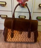 Vintage retro leren rotan rieten tasje handtas dokterstasje, Ophalen of Verzenden, Zo goed als nieuw, Bruin, Handtas