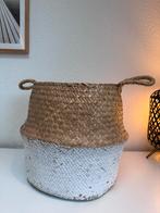 Opbergmand naturel riet en wit, Gebruikt, Mand, Rond, Ophalen of Verzenden