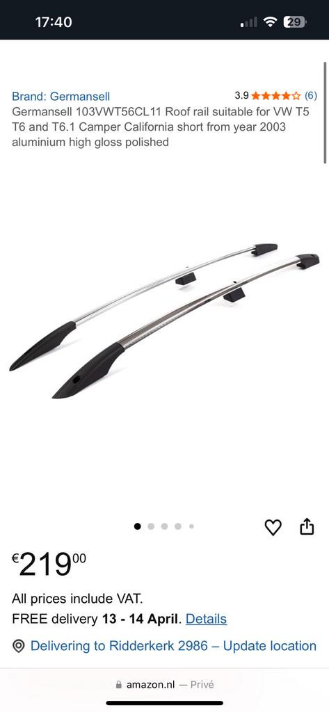 Germansell dakrails VW transporter T5/6 california, Auto diversen, Dakdragers, Ophalen of Verzenden, Nieuw