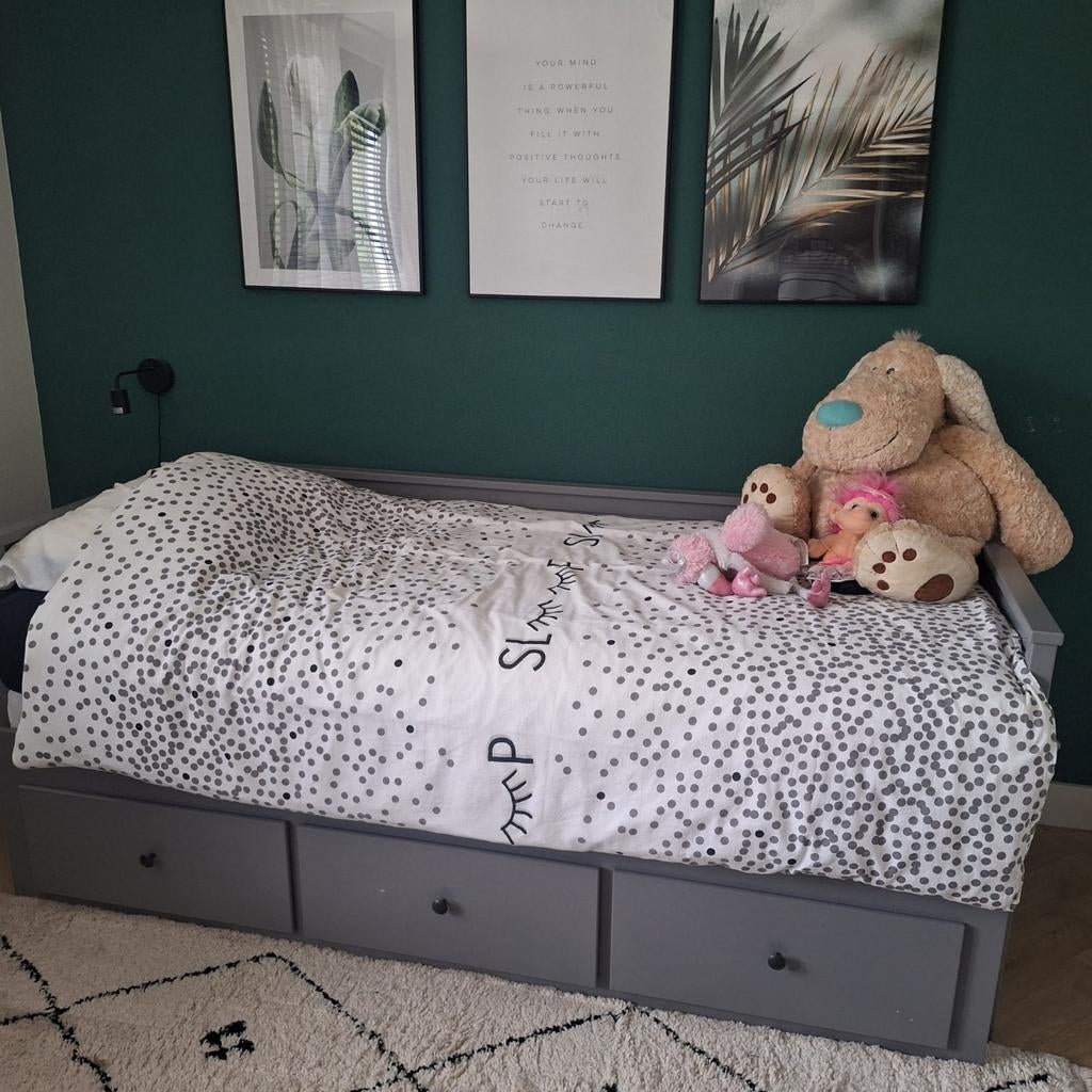 IKEA Hemnes bedbank met 3 lades - Grijs, Ophalen, Tweepersoons, 80 cm, 200 cm
